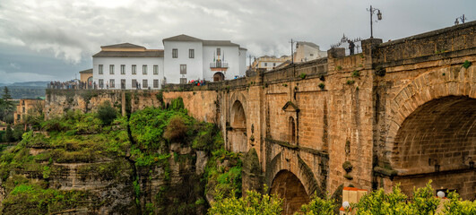 Ronda, Spain. Mirador del Puente Nuevo. Historic town of Andalusia. Travel and tourism beautiful...