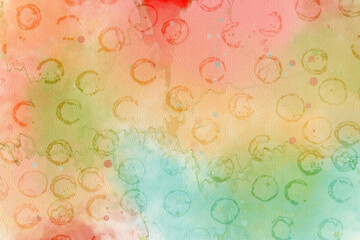 Abstract watercolor background with circle stains and colorful splatters