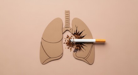 Paper lungs with cigarette showing the damage of smoking to the respiratory system
