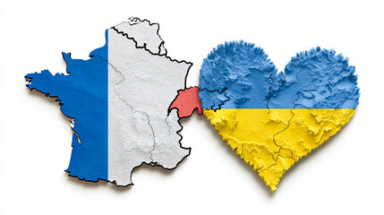 Map of France and Ukraine, flags in the background