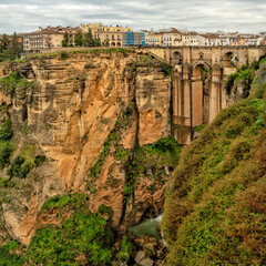 Ronda, Spain. Mirador del Puente Nuevo. Historic town of Andalusia. Travel and tourism beautiful cities of Spain	

