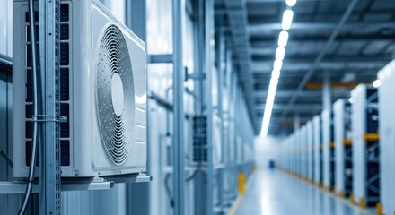 Air conditioning system units installed in the warehouse for temperature control