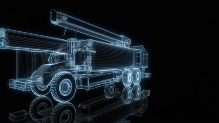HIMARS Rocket Launcher Hologram - Advanced Military Technology in Digital Wireframe. - Powered by Adobe