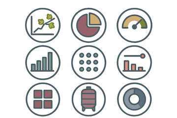 Business and data visualization symbols set charts graphs gauges storage tanks