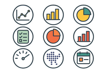 Essential business data analytics and reporting icons for dashboards and presentations