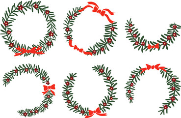 Leaves ,red floral and bow Christmas wreath for decoration on winter and Christmas holiday event.