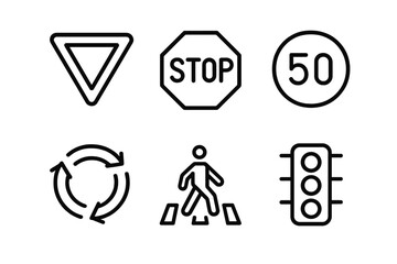 Fototapeta premium Collection of outline icons for road safety and traffic regulation signs