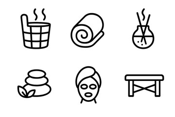 Spa beauty and wellness services icons including massage sauna and facial treatment