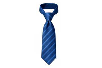 Blue striped necktie representing business fashion, elegance, and professionalism, cut out on a transparent background