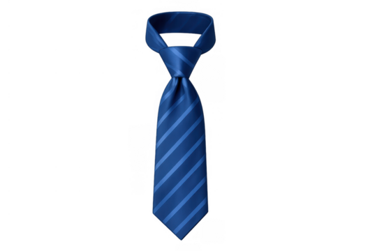 Blue striped necktie representing business fashion, elegance, and professionalism, cut out on a transparent background