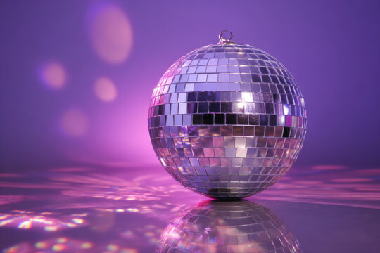 Disco ball mirror purple pink sparkle glow dance party vibe reflection bokeh light