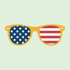 Sunglasses with USA Flag Design on Lenses, illustration, vector.