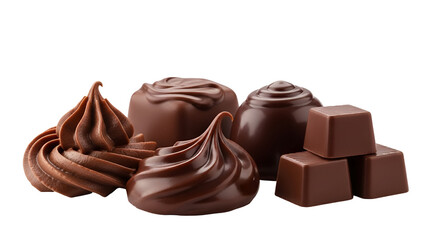 Assortment of delicious chocolate candies and truffles, perfect for dessert or a sweet treat, isolated on transparent background