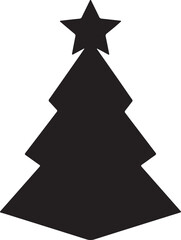 Stylized geometric black christmas tree with a polygonal design standing alone isolated on a clean white background isolated on white background.