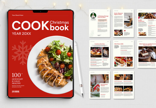 Modern Christmas Digital Cookbook Magazine Template for Holiday Recipes