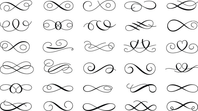Flourish design collection, ornamental line art, decorative swirls, elegant embellishments, vintage motifs, calligraphy accents, graphic elements, symmetrical flourishes