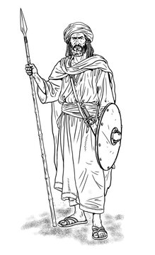 Ancient Arab warrior. Historical drawing.