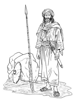 Ancient Arab warrior. Historical drawing.