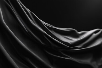 Elegant Black Fabric with Fine Texture Flowing in Darkness