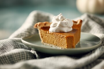Classic Slice of Homemade Pumpkin Pie with Whipped Cream