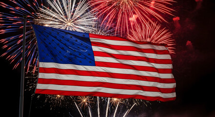 Celebrate freedom with vibrant fireworks illuminating the American flag, a symbol of national pride and unity on Independence Day or any patriotic holiday