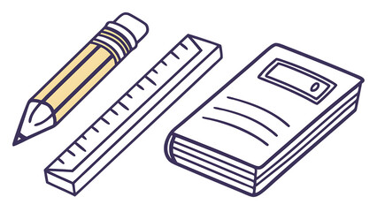 Naklejka premium Illustration of a pencil, ruler, and book isolated on transparent background