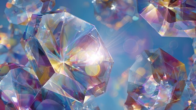 Prismatic Diamond Abstract: Rainbow Light Field with Glass Facets for Modern Wallpaper