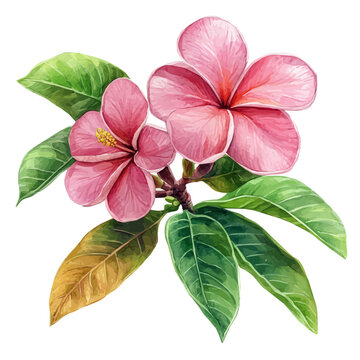 watercolor draw of Plumeria Rubra, isolated on a white background.