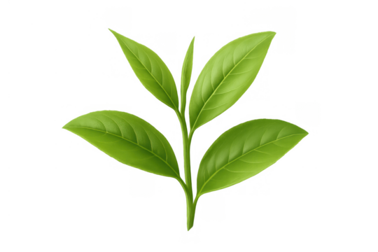 Fresh green tea leaves sprig illustration for organic herbal drink and natural health product packaging design transparent background - Powered by Adobe