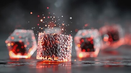 Molten Cubes in Focus: A stunning close-up of molten cubes, their fiery essence emanating with intense heat and energy. Capturing a sense of transformation and elemental power