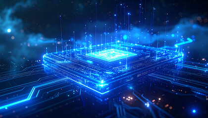 Explore futuristic technology with a glowing vibrant circuit board design, perfect for illustrating AI concepts or digital innovation solutions