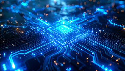 Futuristic glowing blue circuit board design for your next cutting edge technology project, data visualization or digital innovation campaign