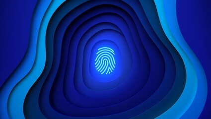 Abstract Blue Fingerprint Technology Design with Layered Paper Cut Style