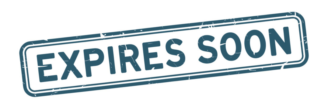 Stamp with the words expires soon in blue ink