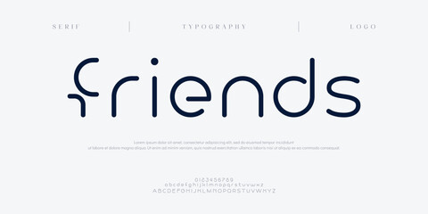Friends, minimal alphabet letters font logo creative fashion designs. Typography modern sans fonts and number for logo brand. vector illustration	
