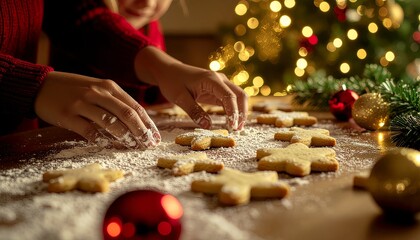 Baking holiday cookies with loved ones in a cozy setting during the Christmas season