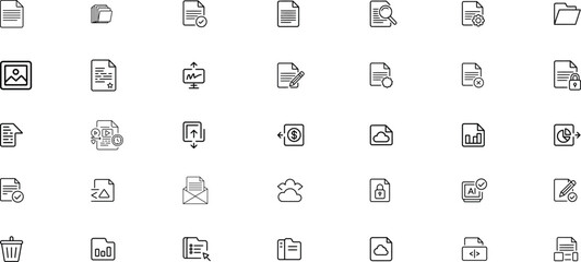 Minimalist Document and File Management Icons – Line Style Folder, Cloud Storage, Editing, Security, Analytics & Data Management Vector Set