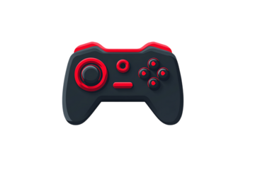 Gaming controller illustration for esports and video games with red accents on black background