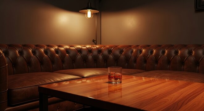 Cozy Bar Lounge with Leather Booth and Warm Lighting in Modern Interior