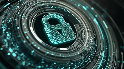 Digital lock symbolizing cybersecurity with glowing particles in a futuristic technology setting - Powered by Adobe