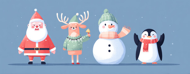 Cute Christmas winter characters illustration