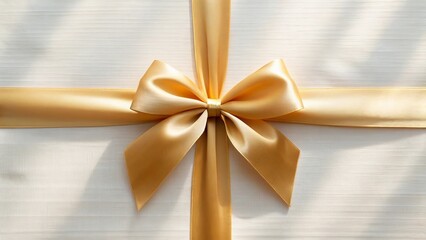 Fototapeta premium Close up view of a golden ribbon bow on a white surface