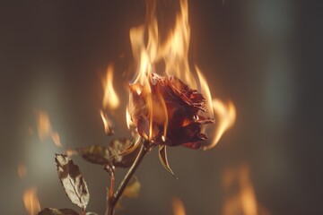 Wilting Rose Gracefully Consumed by Flames