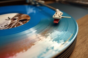 Close-Up of a Stylus on a Shimmering Vinyl Record