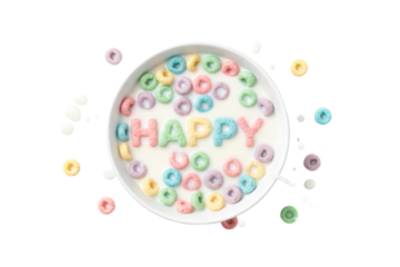 Colorful Cereal Bowl with Good HappyText
