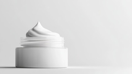 Cream jar, pump dispenser, white background, close-up, detailed texture, smooth surface, product shot, soft focus background, minimalist design, elegant, sleek, modern, hygienic, ready to dispense,