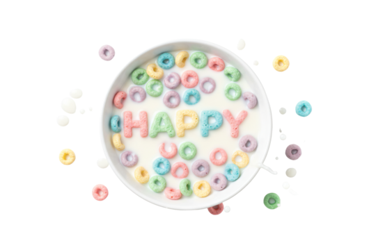 Colorful Cereal Bowl with Good HappyText