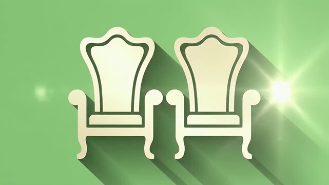Minimalist flat design illustration of two ornate armchairs with long shadow