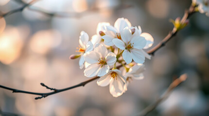 Obraz premium Spring Cherry Blossoms Delicate White Flower Bloom background