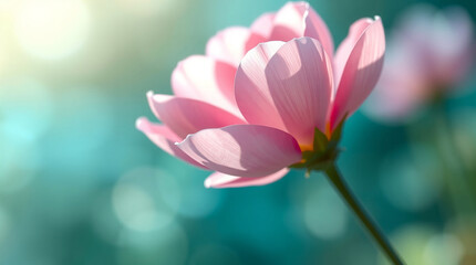 Sunlit Pink Flower Bloom with Delicate Petals  Vibrant Bokeh Background Tranquil Nature Scene for Serenity  Beauty background